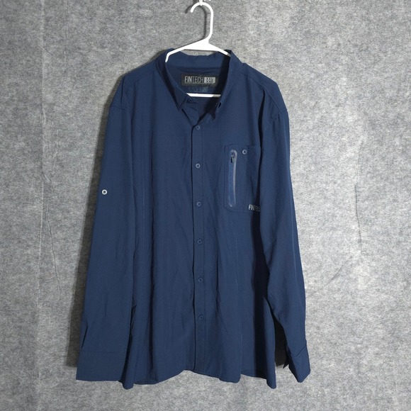 Fintech Other - Fintech Fishing Shirt Mens XXL Navy Blue Long Sleeve Roll Tab Zip Pocket Stretch
